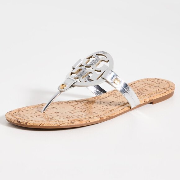 Tory Burch $228 Miller Sandals Patent Leather Silver Gold Rivets Cork 6 9.5 10 - Picture 6 of 10